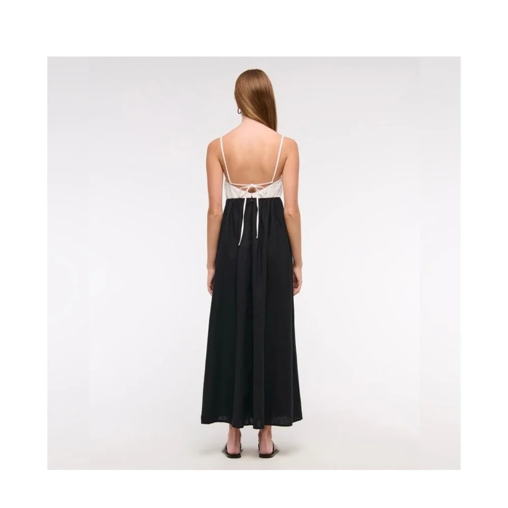 Abercrombie & Fitch Dress Colorblock Maxi Coastal Resort Black Cream‎ Small NWT
